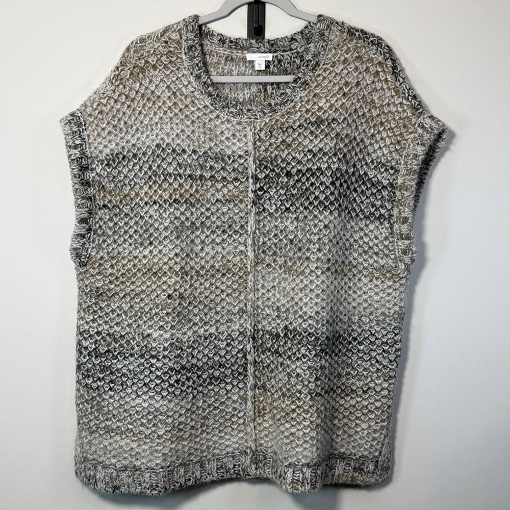 Pure Jill Sweater Vest Womens M/L Petite Grey Brown Good Mohair Blend Cabinwear